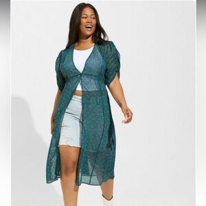 Torrid Chiffon Ruched Sleeve Kimono Size 3